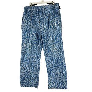 No Boundaries Blue Wave Print Elastic Waist Pants Size L Cotton Blend